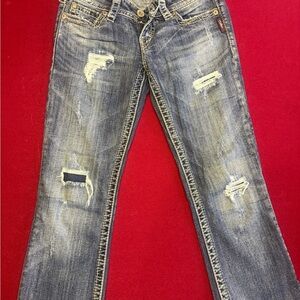 Silver Jeans Women's Boot Cut Distressed Blue Jeans